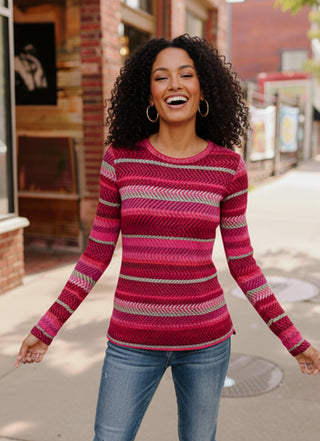 Keep Me Guessing Magenta Herringbone Long Sleeve