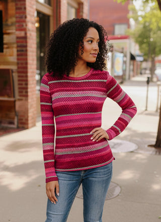 Keep Me Guessing Magenta Herringbone Long Sleeve