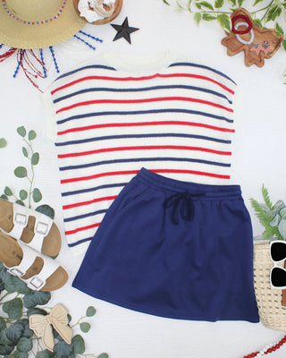 IN STOCK Red, White, and Blue Stripes Open Knit Top