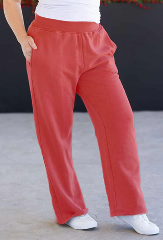 IN STOCK Wide Leg Vintage Wash Bottoms - Red