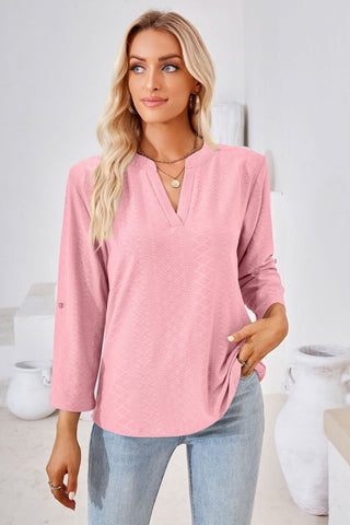 About Now V-Neck Roll-Tap Sleeve Blouse