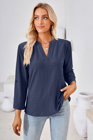 About Now V-Neck Roll-Tap Sleeve Blouse