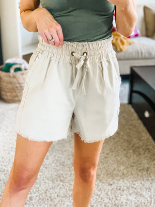 Zenana Linen Frayed Hem Drawstring Shorts With Pockets