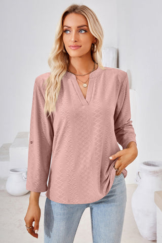 About Now V-Neck Roll-Tap Sleeve Blouse