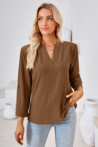 About Now V-Neck Roll-Tap Sleeve Blouse