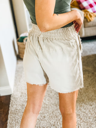 Zenana Linen Frayed Hem Drawstring Shorts With Pockets