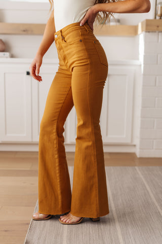 Judy Blue High Rise Control Top Flare Jeans in Marigold