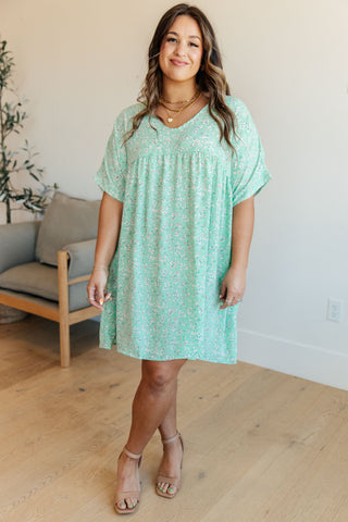 Rodeo Lights Dolman Sleeve Dress in Mint Floral II